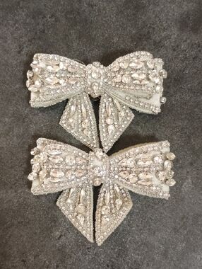 Silver Bow Clips With Crystal Embellishments